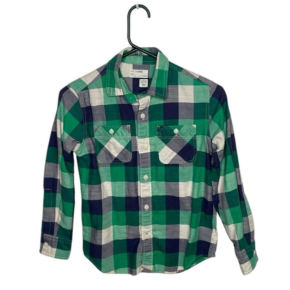 CREWCUTS BOYS BLUE GREEN WHITE PLAID LONG SLEEVE BUTTON DOWN SHIRT SIZE 10